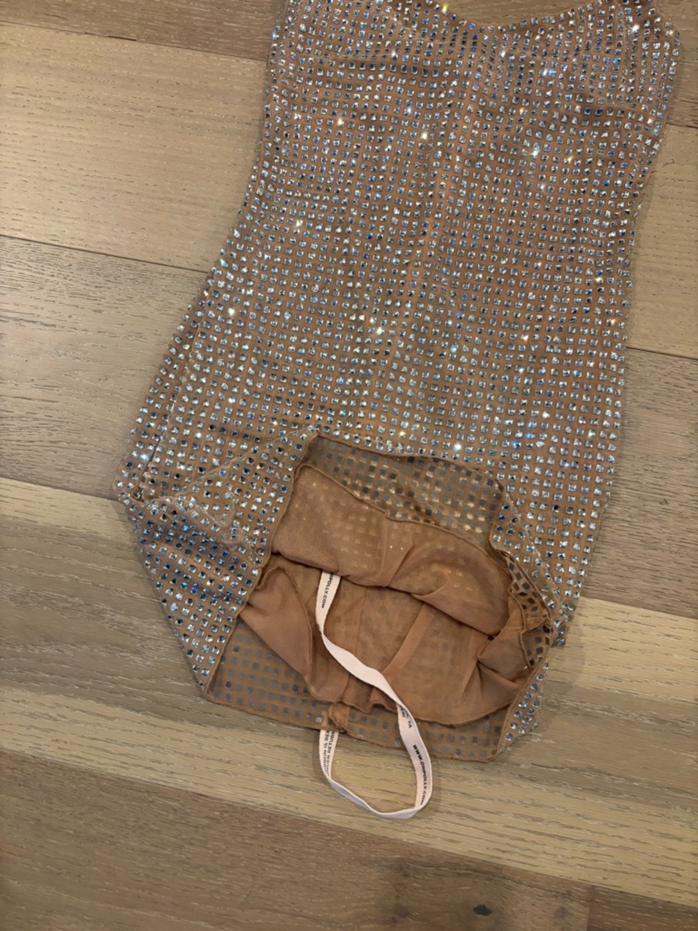 Oh Polly Amolika Embellished Halter Mini Dress Honey Nude Sequin Rhinestone US 4 - Picture 14 of 14